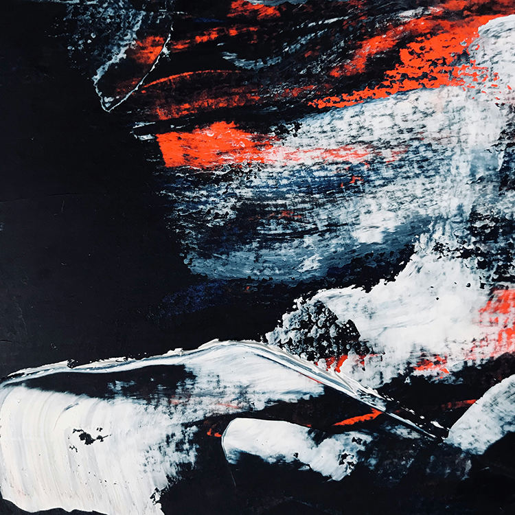 sleep is a dark acrylic painting with large brushstrokes of a lighter colour