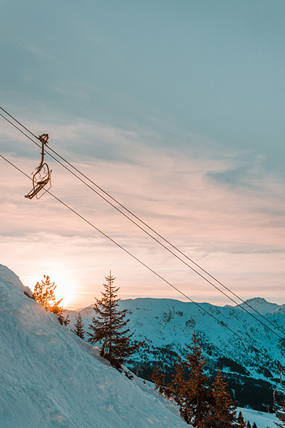 ski chairlift golden hour