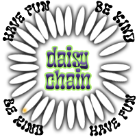 Cartoon daisy spelling daisychain, saying have fun, be kind around the outside