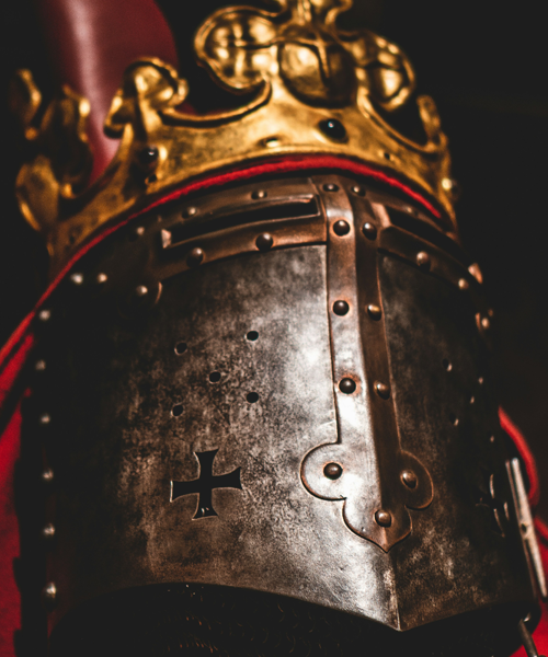 Medieval helmet with a crown on top