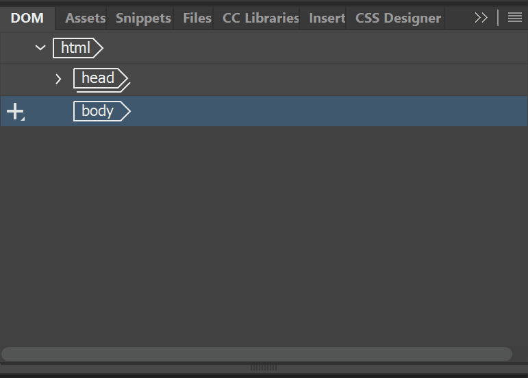 Click on the plus in the DOM to add a child of body, then insert header main and footer as elements. Nest three secions in the header (right-click insert child).